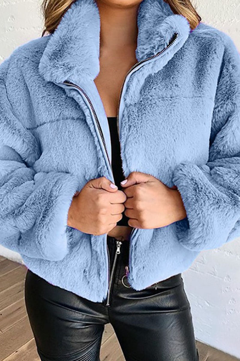 Fashion Street Solid Split Joint Mandarin Collar Outerwear