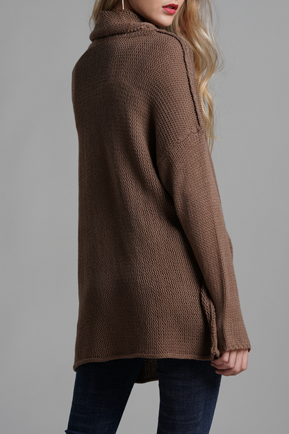 Casual Solid Split Joint Turtleneck Tops Sweater