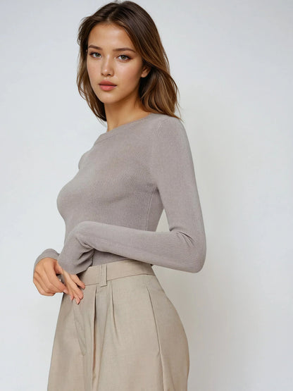Versatile Stretchy Fitted Long Sleeve Sweater For Work