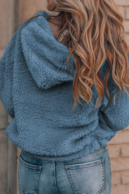 Casual Solid Pocket Zipper Hooded Collar Tops