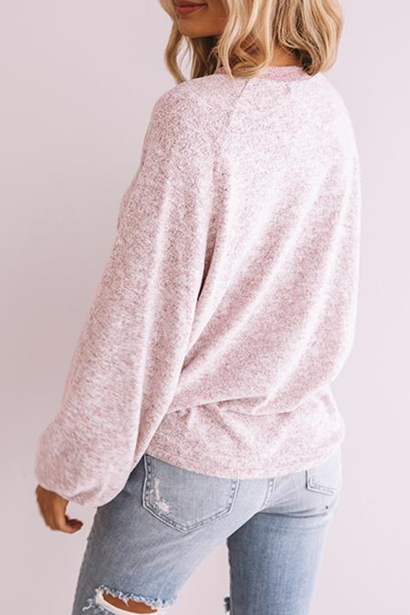 Casual Patchwork Buckle  Contrast O Neck Tops