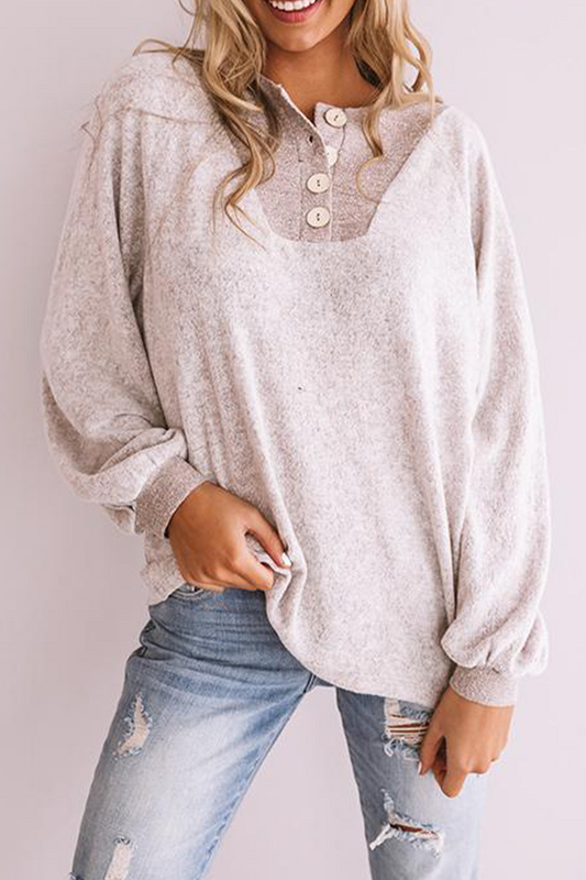 Casual Patchwork Buckle  Contrast O Neck Tops
