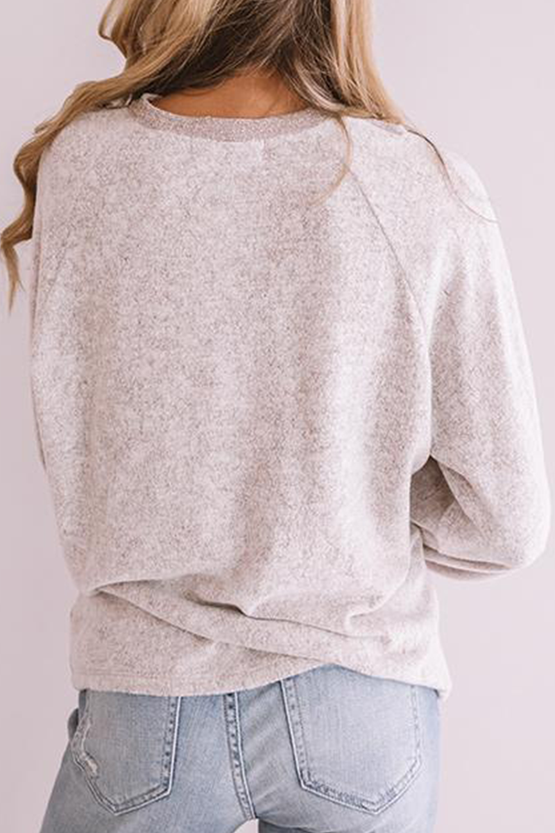 Casual Patchwork Buckle  Contrast O Neck Tops