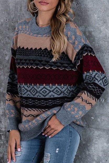 Fashion Street Print Split Joint O Neck Tops