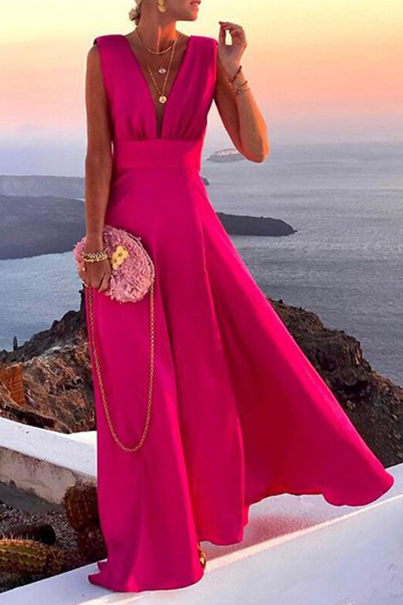 Fashion Simplicity Print V Neck A Line Dresses(4 colors)