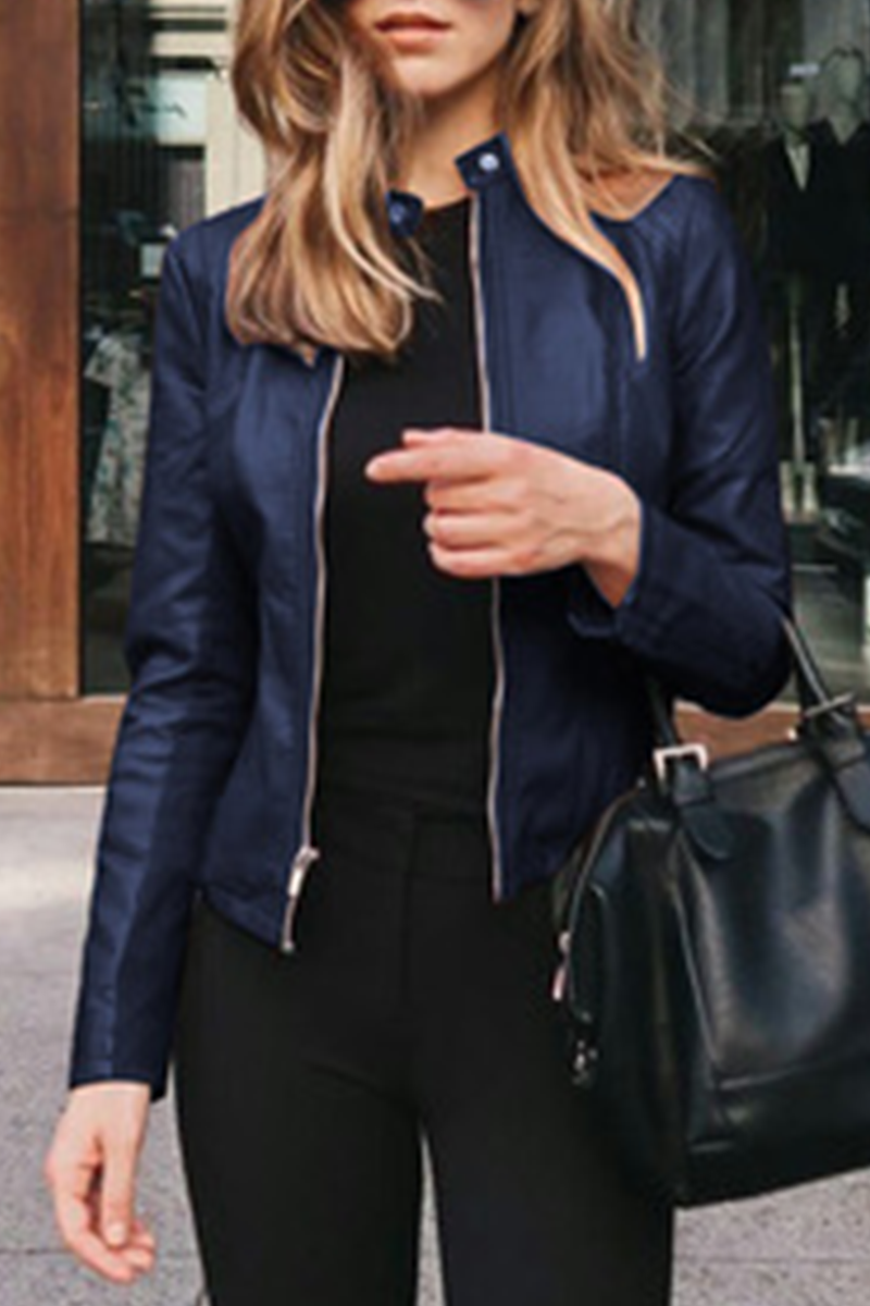 Street Elegant Solid Patchwork Zipper Mandarin Collar Outerwear(12 Colors)