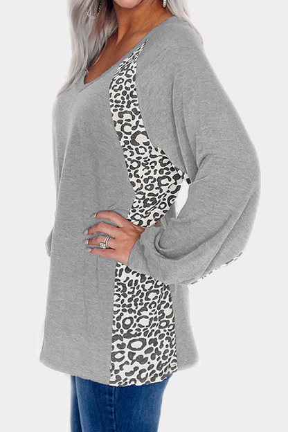 Casual Leopard Split Joint V Neck Tops(4 Colors)