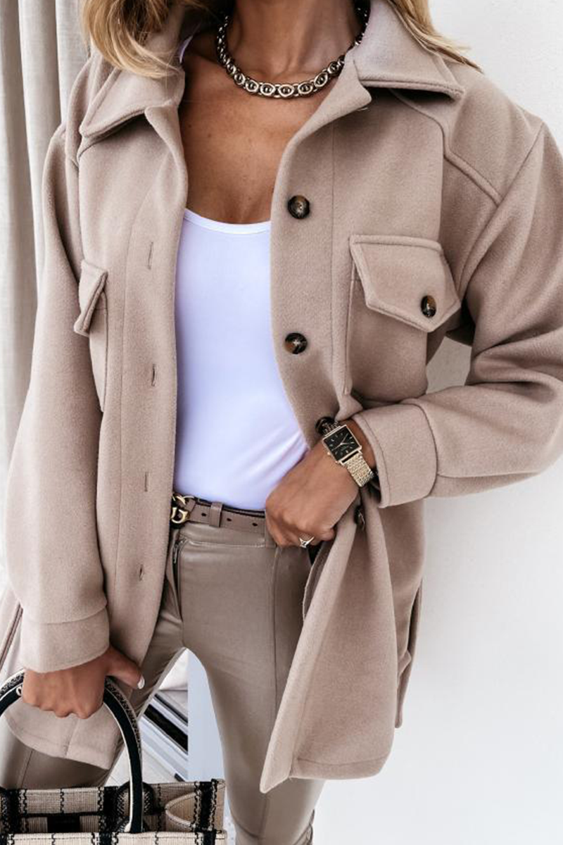 Casual Street Solid Buckle With Belt Turndown Collar Outerwear