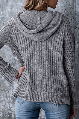 Casual Patchwork Draw String  Contrast Hooded Collar Tops