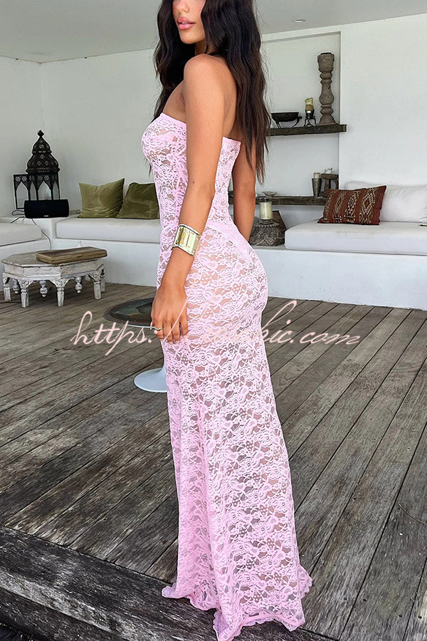 Mermaid Era Sexy Lace Tube Slim Fit See Through Maxi Dress