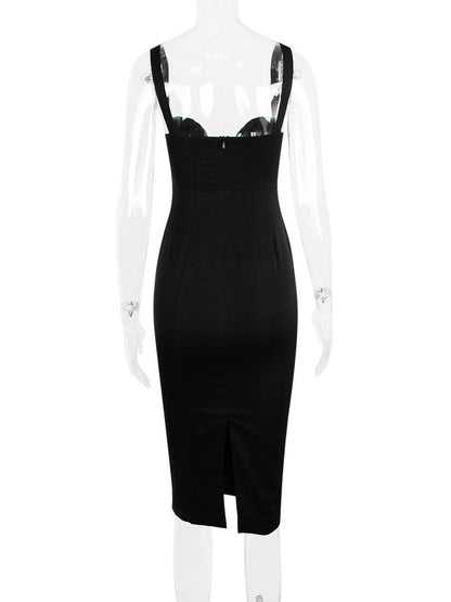 Bodycon Dresses Wide Strap Backless Back Slit Sexy Party Midi Dresses