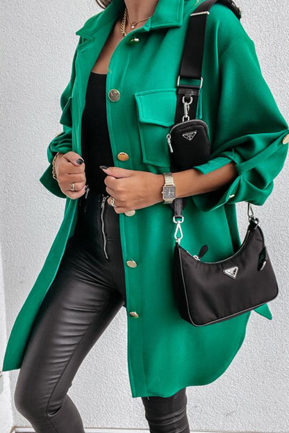 Casual Solid Pocket Buckle Turndown Collar Outerwear(3 Colors)