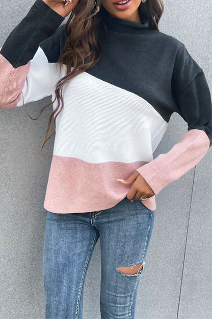 Casual Color Lump Split Joint  Contrast Half A Turtleneck Tops