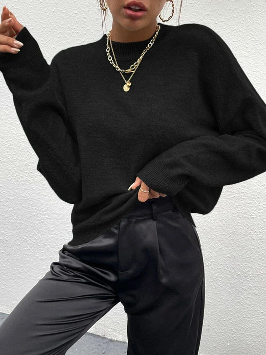 Effortless Mock Neck Sweater With Drop Shoulder Oversized