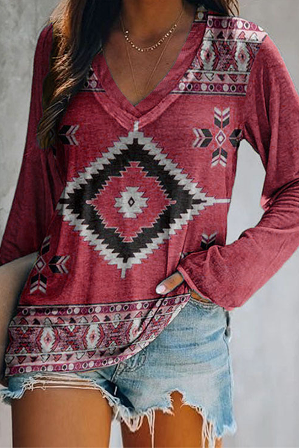 Casual Print Basic V Neck Tops(8 Colors)