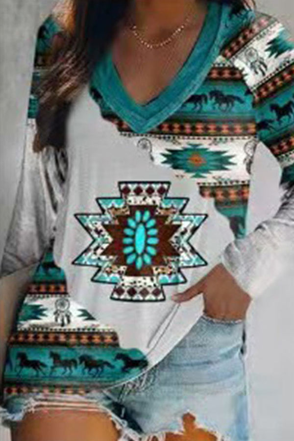 Casual Print Basic V Neck Tops(8 Colors)