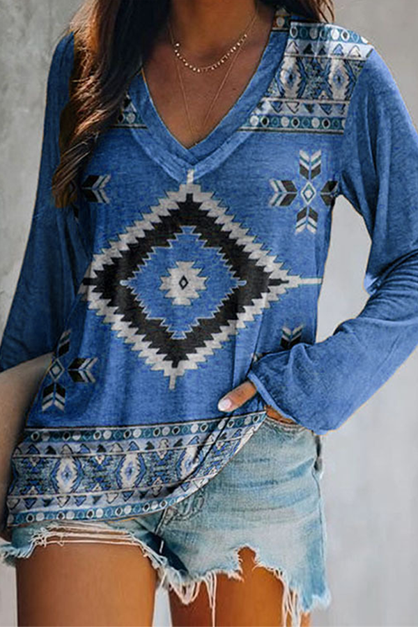 Casual Print Basic V Neck Tops(8 Colors)