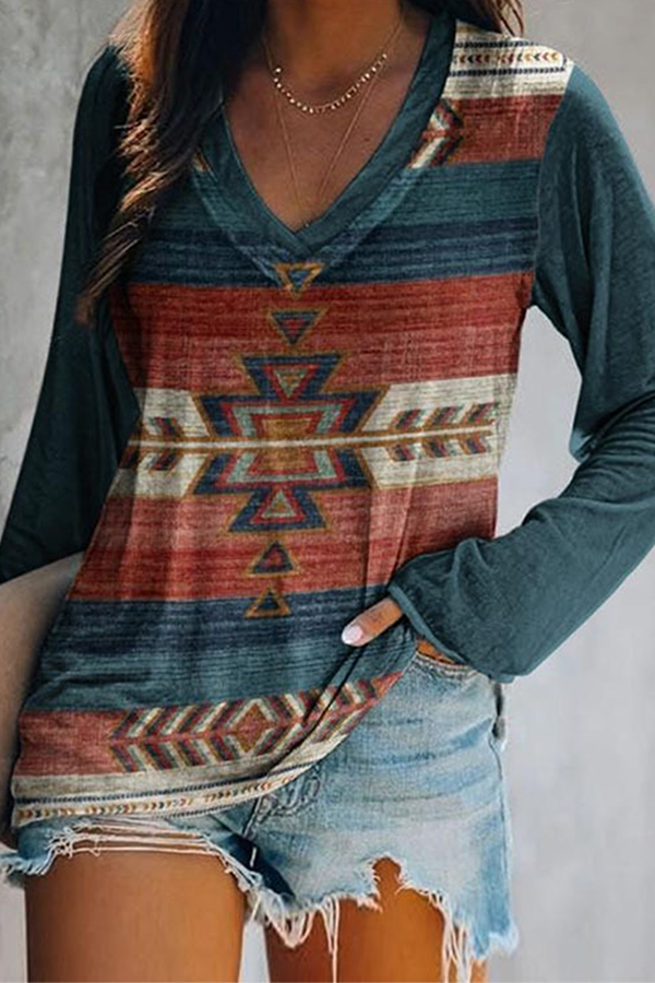 Casual Print Basic V Neck Tops(8 Colors)
