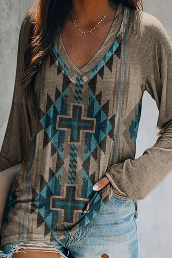 Casual Print Basic V Neck Tops(8 Colors)
