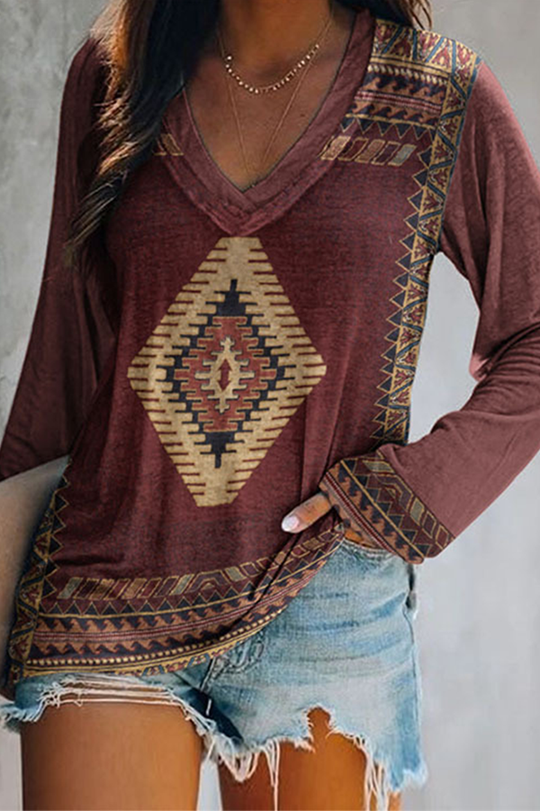 Casual Print Basic V Neck Tops(8 Colors)