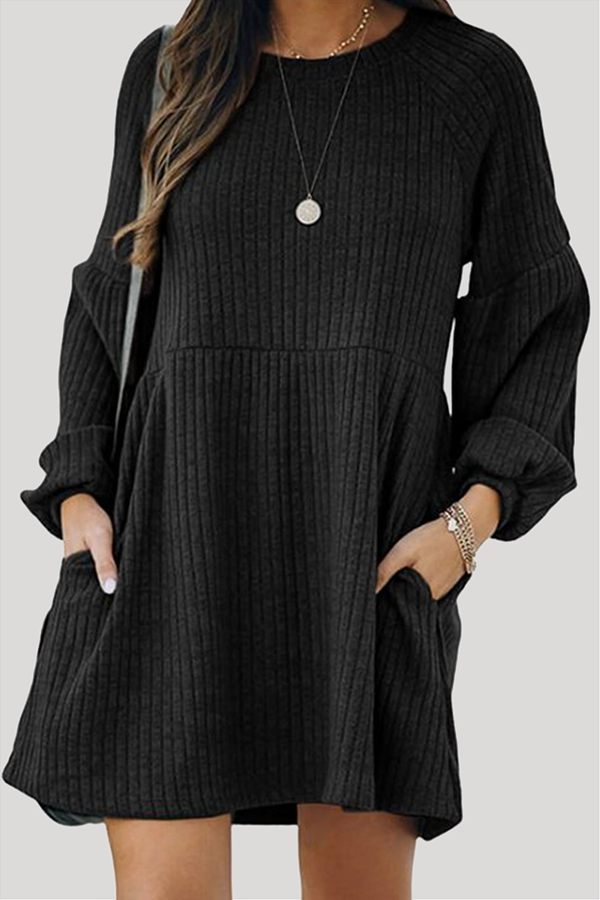 Casual Street Solid Patchwork Pocket O Neck Princess Dresses