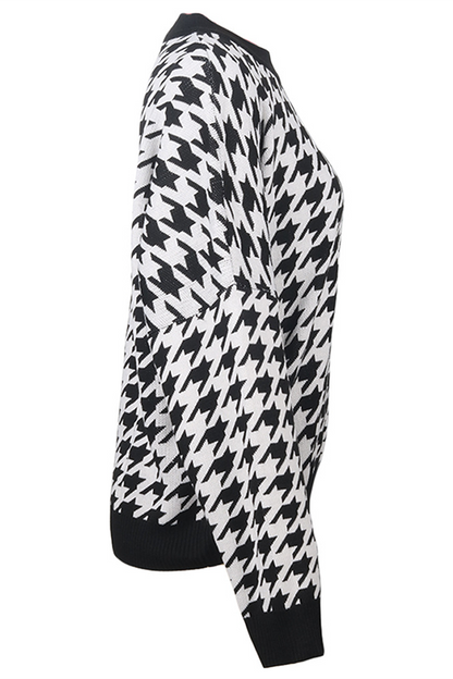 Fashion Street Geometric Patchwork Contrast O Neck Sweater(3 Colors)