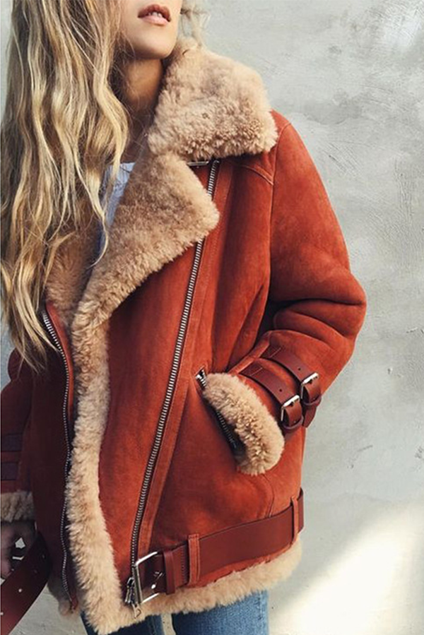 Street Patchwork Contrast Zipper Turndown Collar Outerwear(3 Colors)