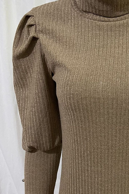 Casual Solid Buckle Fold Turtleneck Tops(3 Colors)