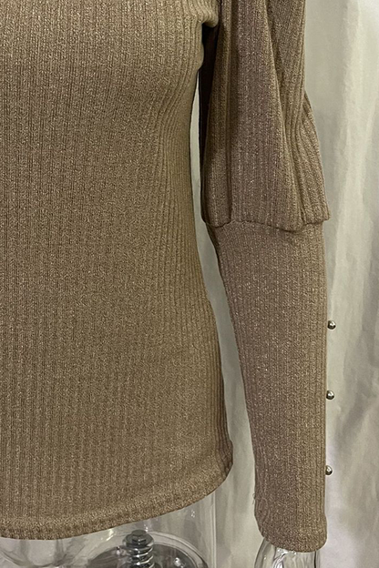 Casual Solid Buckle Fold Turtleneck Tops(3 Colors)