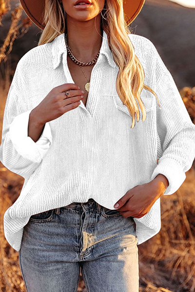 Casual Solid Basic Turndown Collar Tops(6 Colors)