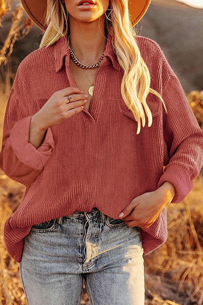 Casual Solid Basic Turndown Collar Tops(6 Colors)
