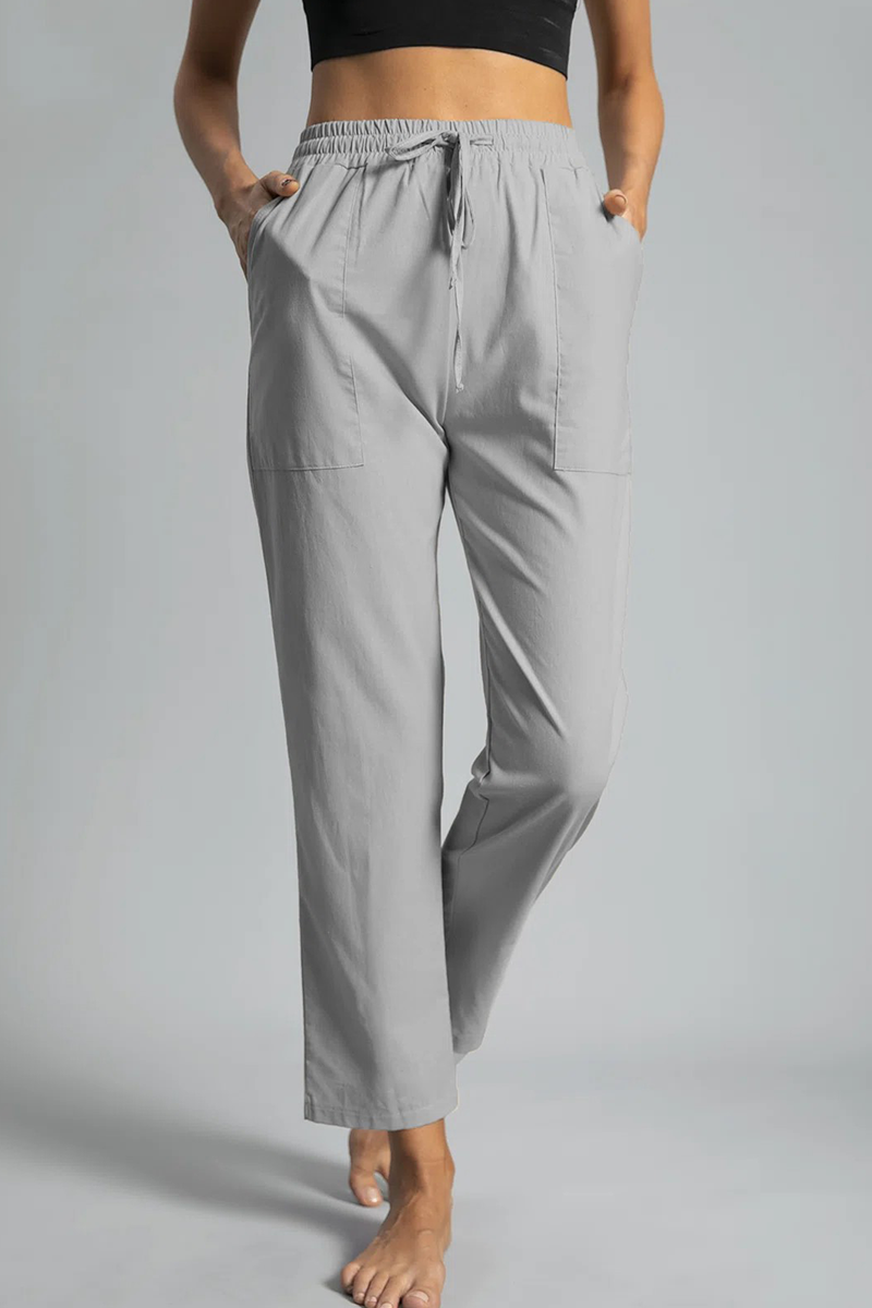 Casual Solid Draw String Pocket Straight Positioning Print Bottoms(5 Colors)