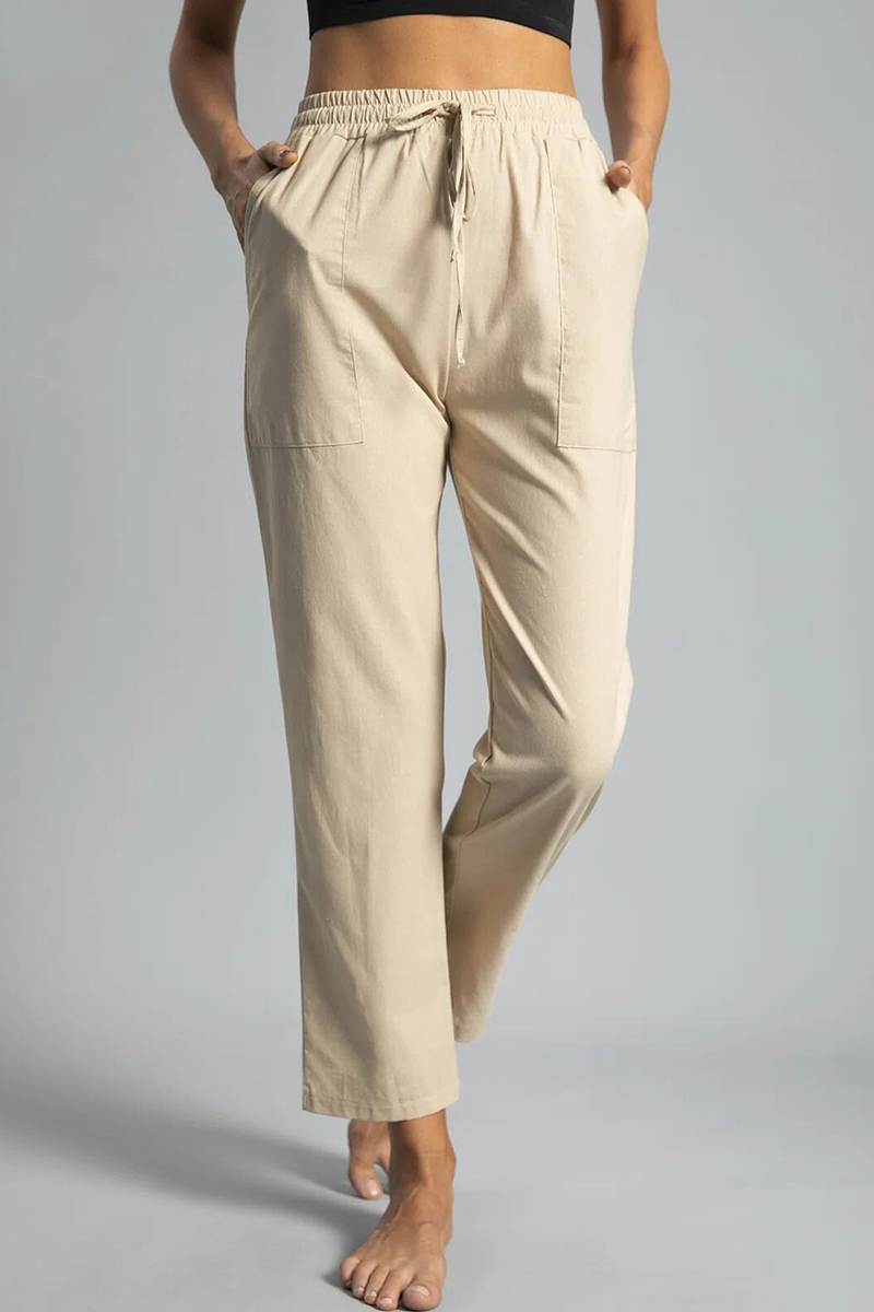 Casual Solid Draw String Pocket Straight Positioning Print Bottoms(5 Colors)