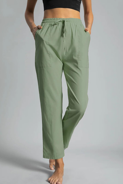 Casual Solid Draw String Pocket Straight Positioning Print Bottoms(5 Colors)