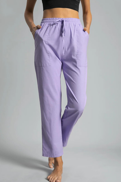 Casual Solid Draw String Pocket Straight Positioning Print Bottoms(5 Colors)