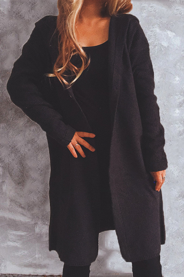 Casual Solid Buttons Basic Hooded Collar Outerwear Sweater(9 Colors)
