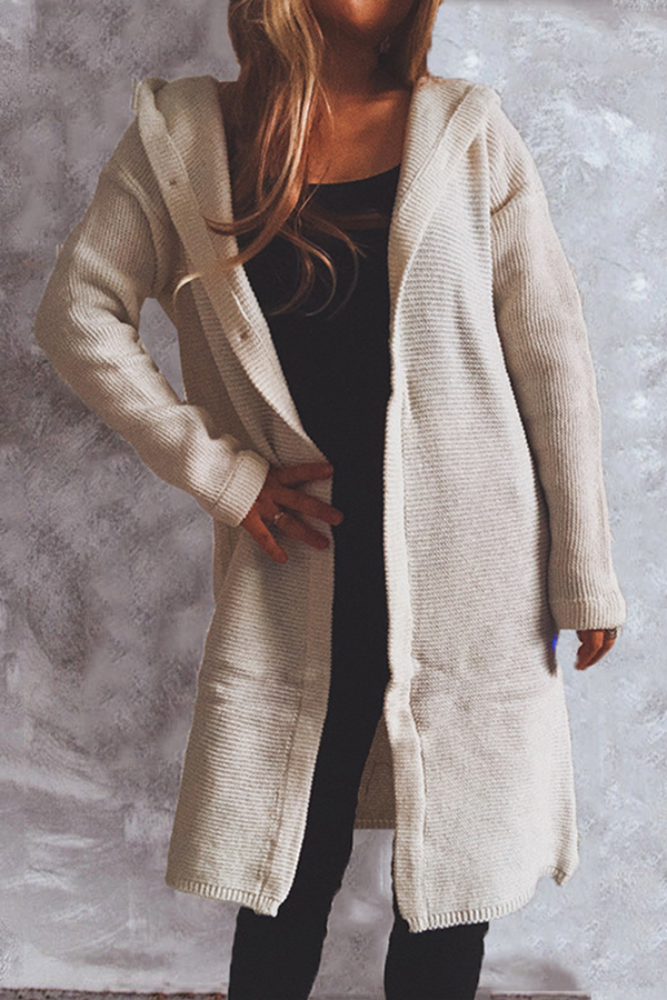 Casual Solid Buttons Basic Hooded Collar Outerwear Sweater(9 Colors)