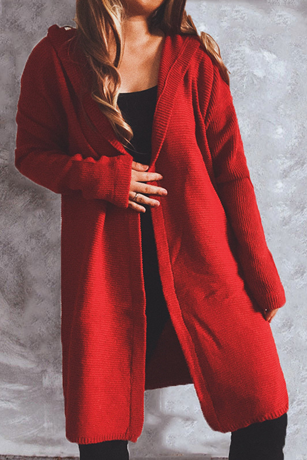 Casual Solid Buttons Basic Hooded Collar Outerwear Sweater(9 Colors)
