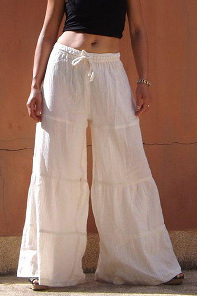 Casual Solid Patchwork Frenulum Loose Wide Leg Patchwork Bottoms
