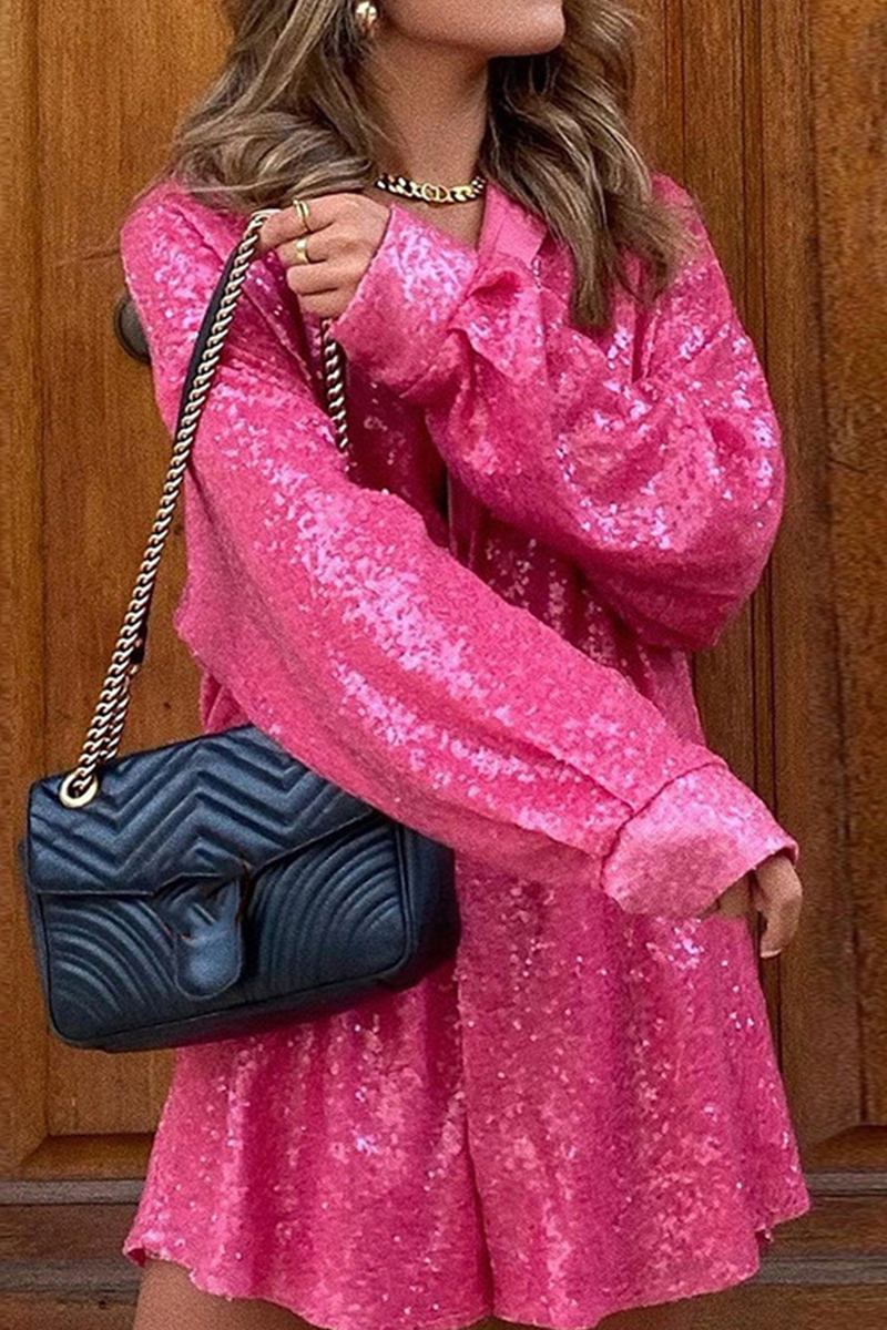Casual Solid Sequins Shirt Dress Dresses(2 Colors)