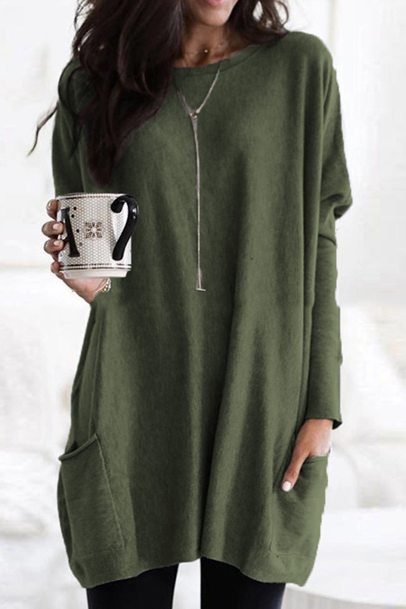 Fashion Solid Split Joint O Neck Tops(7 Colors)