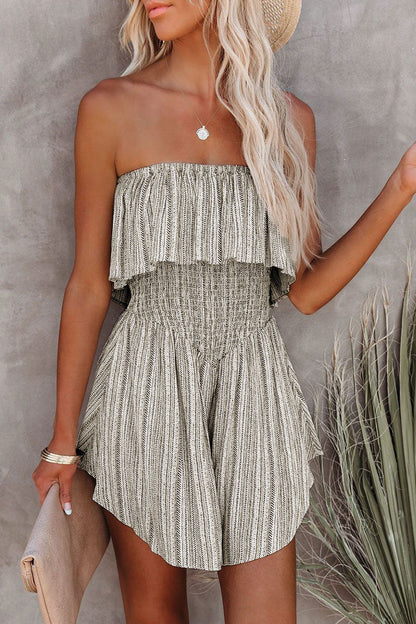 Fashion Street Print Patchwork Strapless Loose Rompers