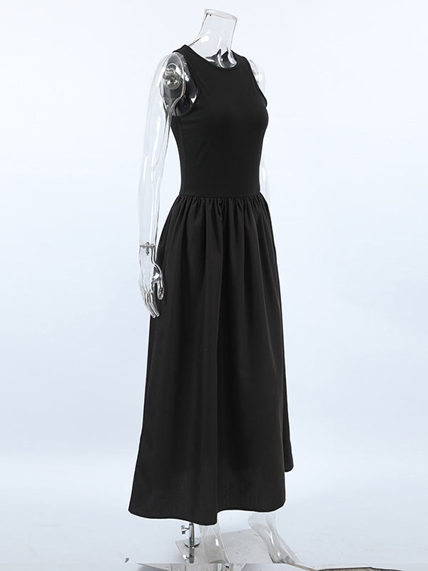 A-Line Sleeveless Solid Color Split-Joint Round-Neck Maxi Dresses