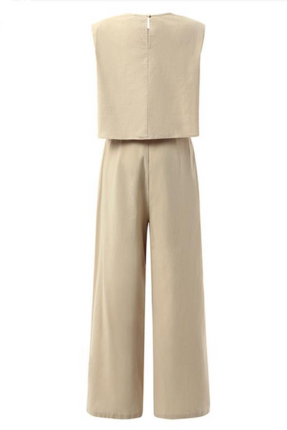 Casual Solid Split Joint O Neck Sleeveless Two Pieces(3 Colors)