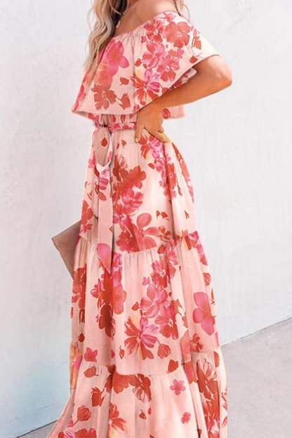 Fashion Gradual Change Flounce Off the Shoulder Cake Skirt Dresses