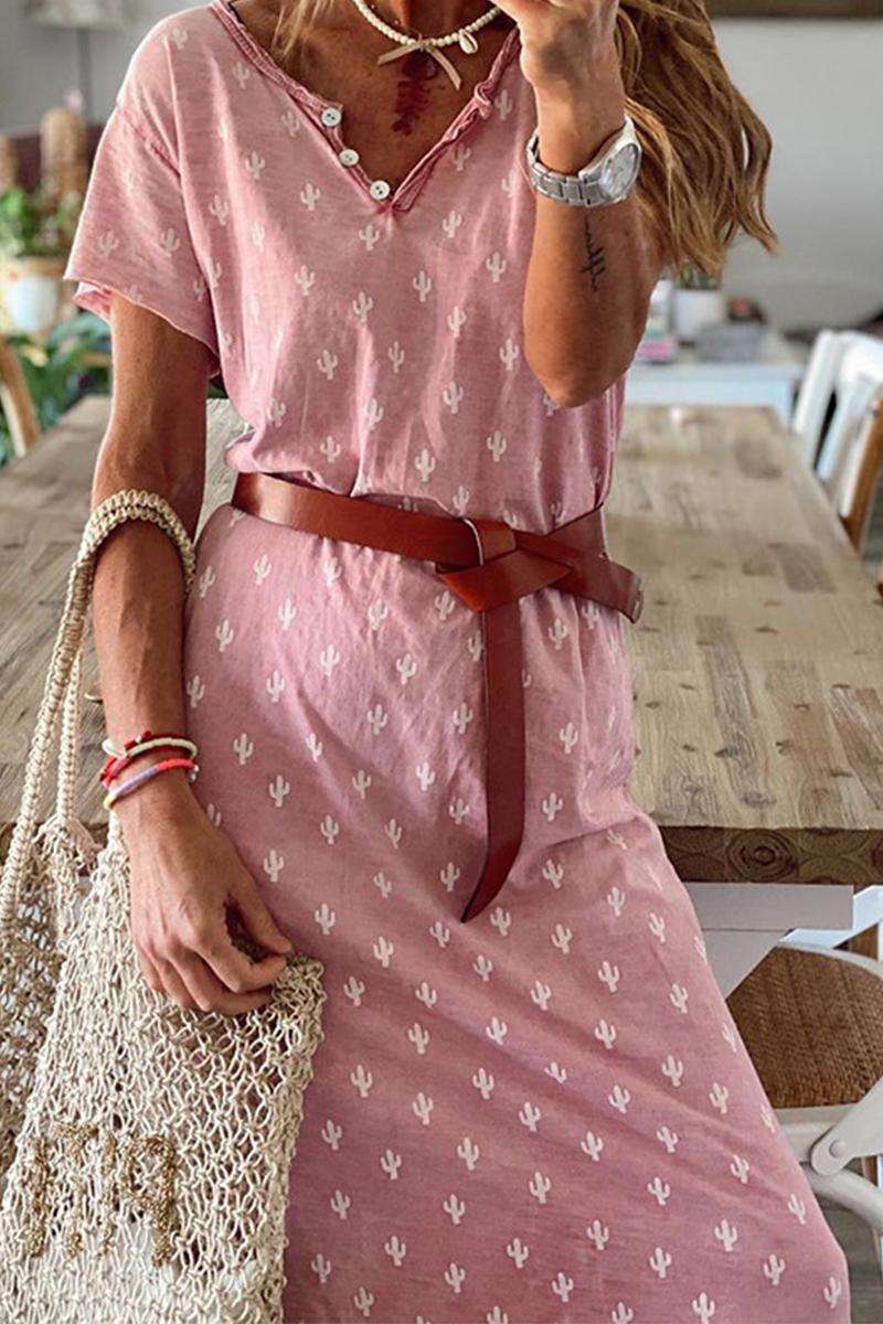 Casual Print Patchwork V Neck Straight Dresses