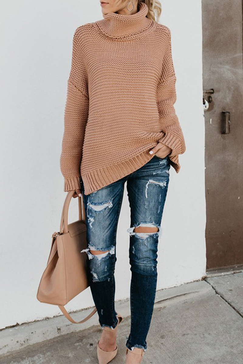 Fashion Solid Patchwork Turtleneck Tops(7 Colors)