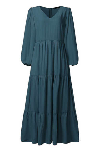 Casual Solid Flounce U Neck Cake Skirt Dresses(3 Colors)
