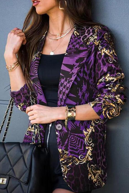 Casual Print Patchwork Turndown Collar Outerwear(4 Colors)