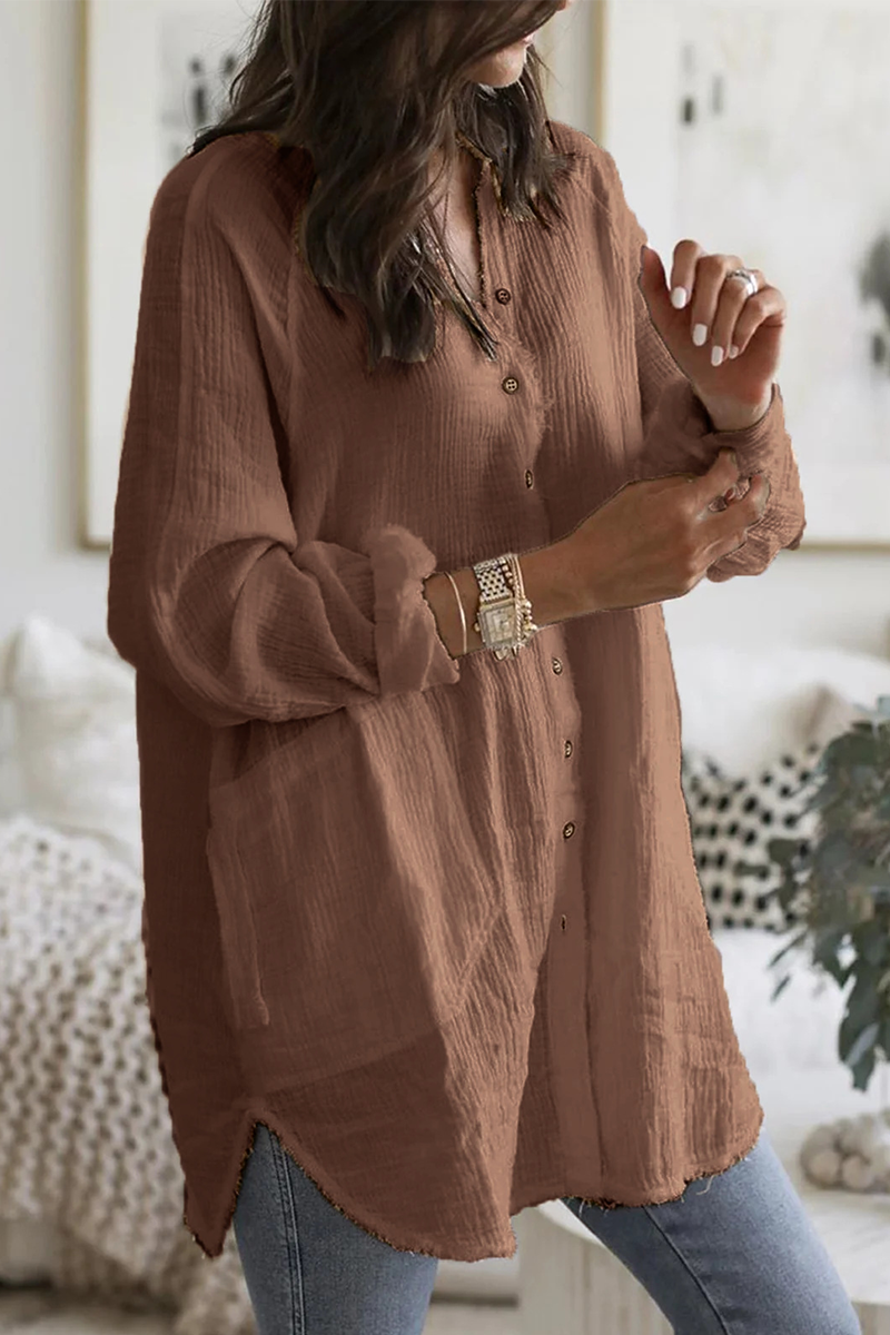 Casual Solid Patchwork Turndown Collar Blouses(3 Colors)